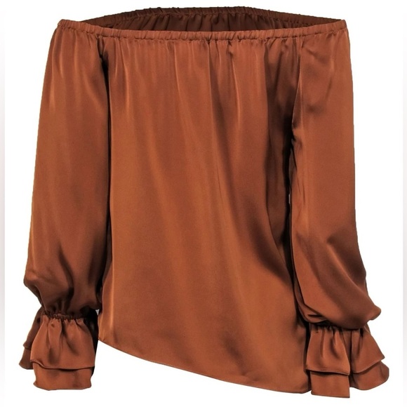 Ramy Brook Murphy Off Shoulder Satin Top in Copper - Picture 3 of 12